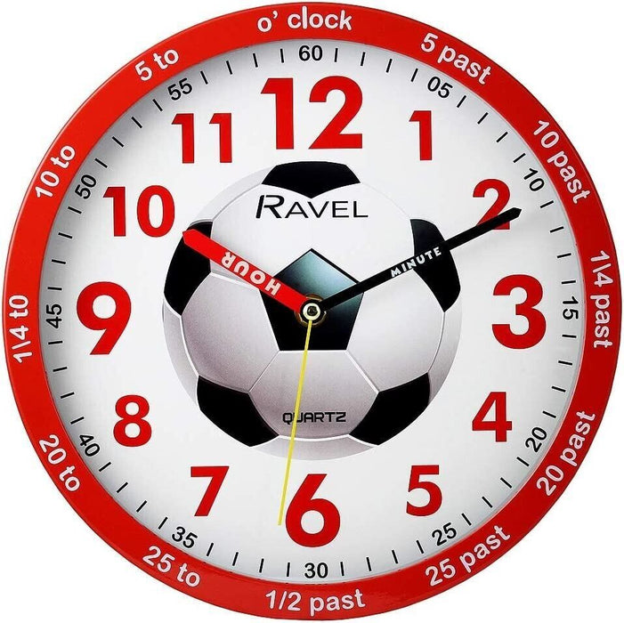 Childrens 25cm Football Wall Clock (Red)