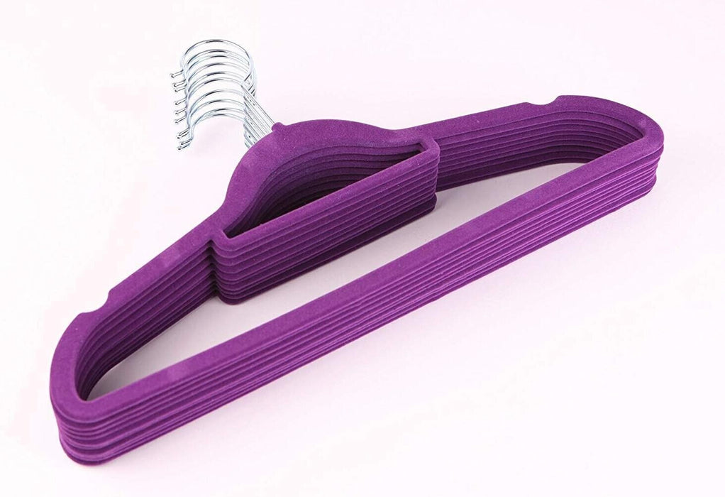 Velvet Flocked 10pk Clothes Hangers (Purple)